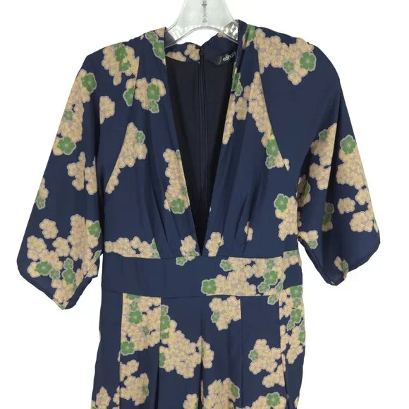 eshakti Wide Leg Jumpsuit Floral Plunge Neckline Kimono style ESTIMATED SIZE M - Picture 2 of 16